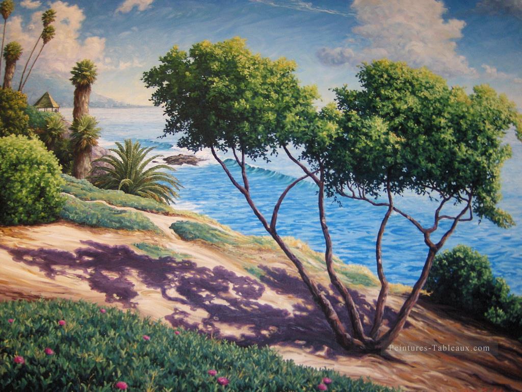 arbres et fleur sur la plage Peintures à l'huile